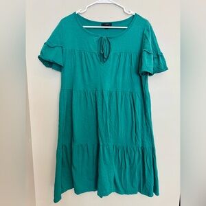 J Crew Teal Short Sleeve Tiered Dress